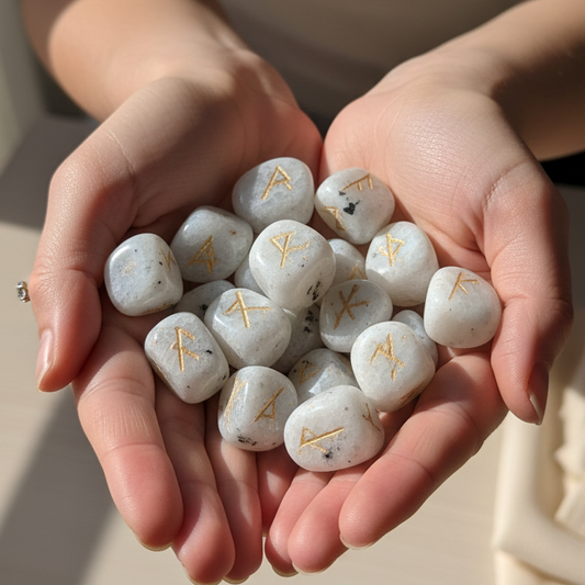 Juego Runas de piedra luna en bolsita