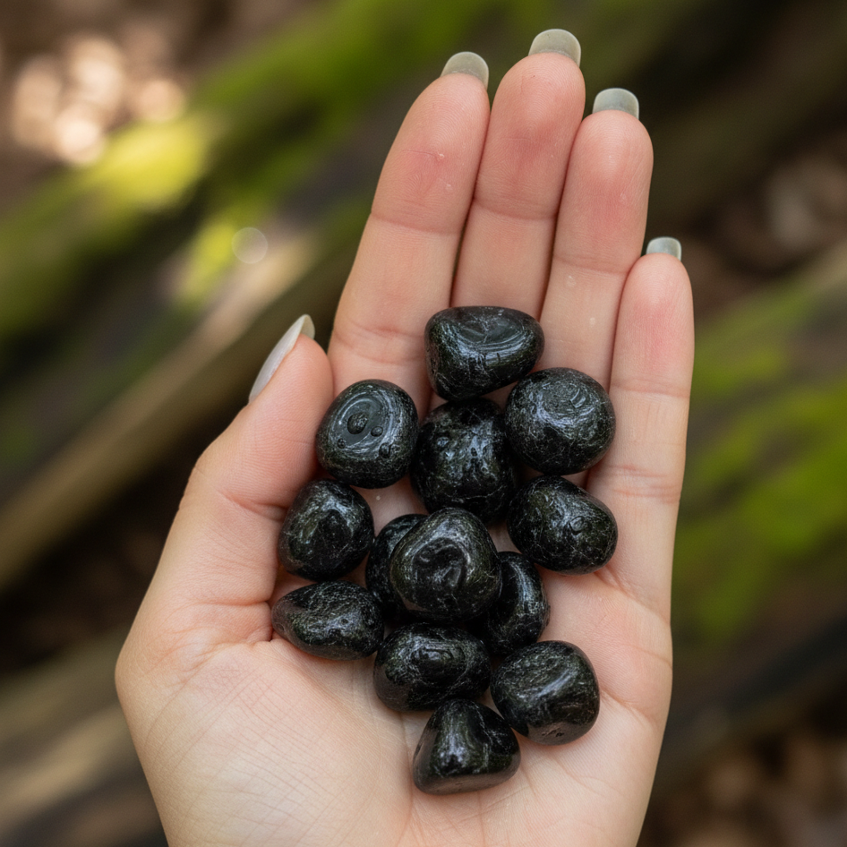 Energía que bloquea lo negativo (bolsa 15 rodados turmalina negra 1,5 - 2 cm)