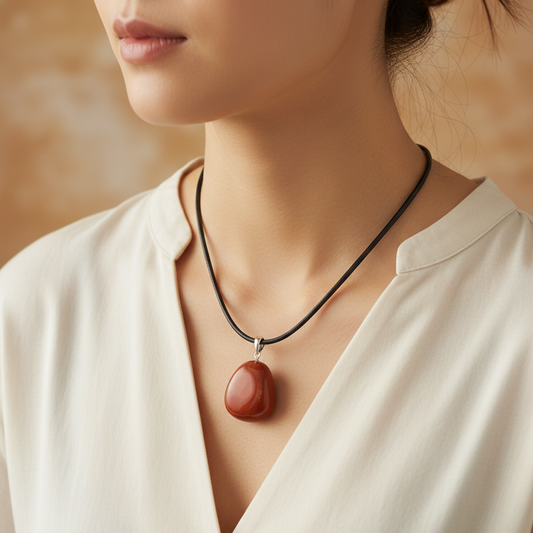 Collar jaspe rojo rodado 1,5 - 2 cm