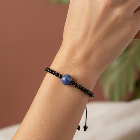 Pulsera sodalita con obsidiana negra bolas 4mm ajustable