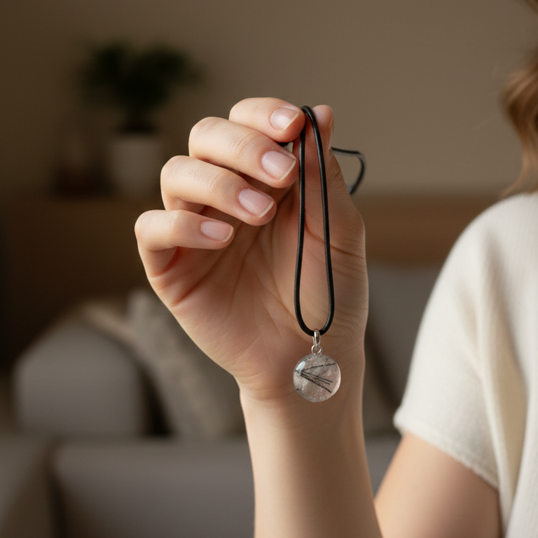 Collar cuarzo con turmalina negra rodado 1-2 cm