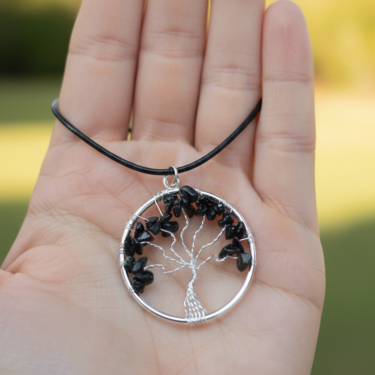 Collar turmalina negra arbol de la vida 4 cm
