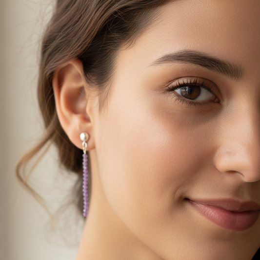 Tu amuleto de belleza y equilibrio (pendientes plata de ley largos amatista bolas)
