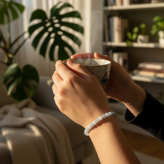 Enfoque en la Calma y el Equilibrio (Pulsera de calcedonia bolas 4mm)