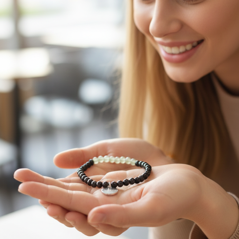 Pulsera cuarzo verde con obsidiana negra bolas 4mm