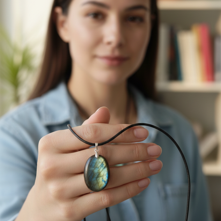 Collar labradorita plano plata 3-4 cm