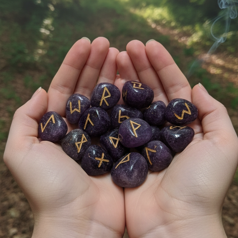 Juego Runas de amatista en bolsita