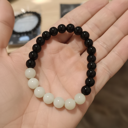 Pulsera jade con obsidiana negra 8mm