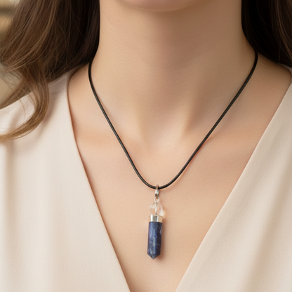 Collar Sodalita punta con bola de cuarzo 3-4 cm