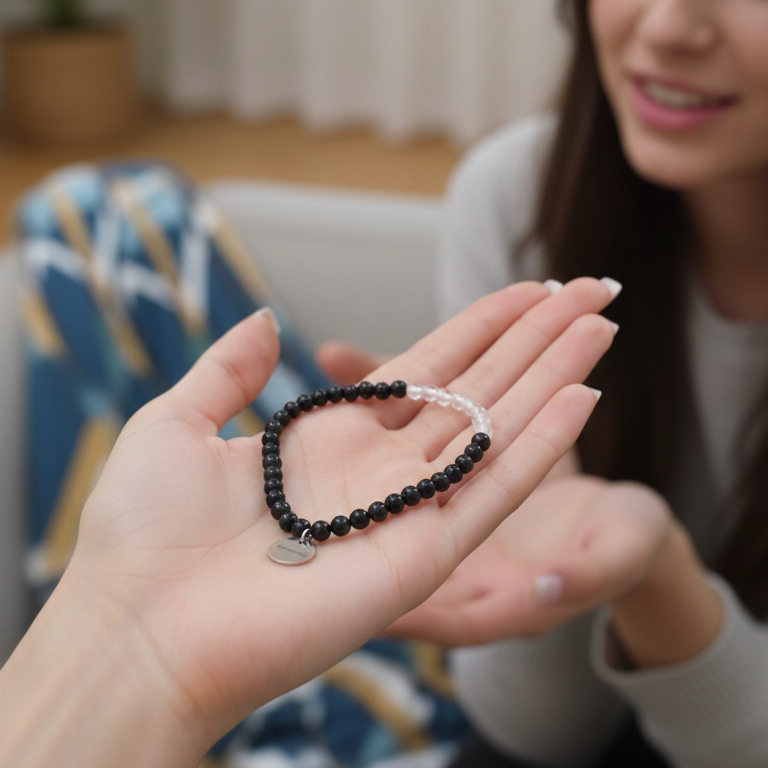 Pulsera cuarzo blanco con obsidiana negra bolas 4mm