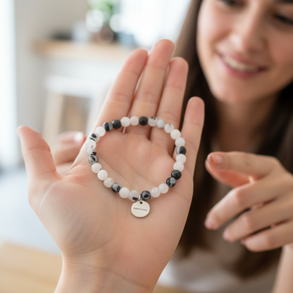 Pulsera cuarzo con turmalina negra bolas 6mm