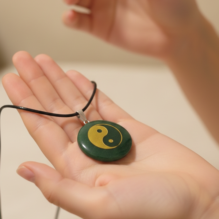 Collar jade verde yin yang 3cm