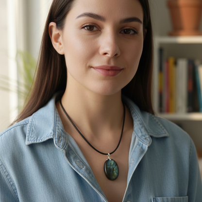 Collar labradorita plano plata 3-4 cm