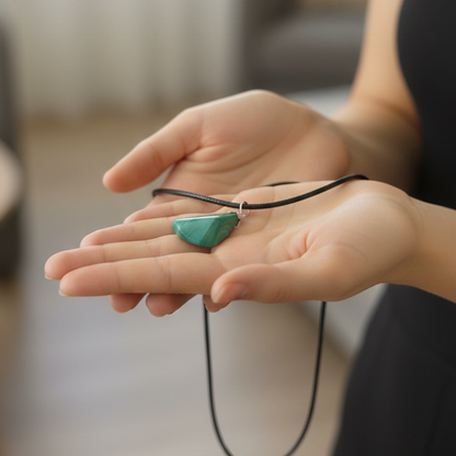 Collar malaquita rodado plata 2-3 cm