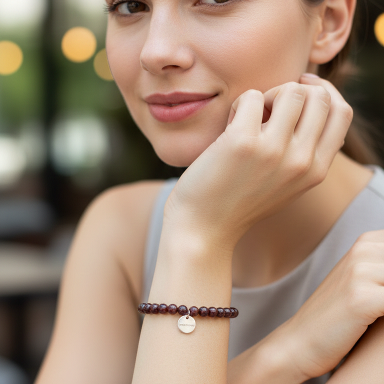 Pulsera granate rojo bolas 6mm