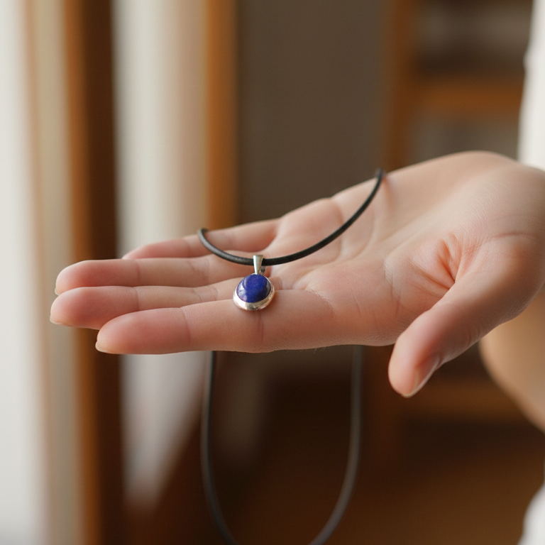 Collar lapislazuli cabujón pequeño plata 1,5 - 2 cm