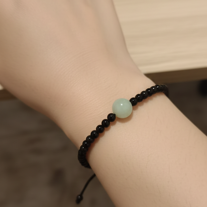 Pulsera jade verde con obsidiana negra 4mm