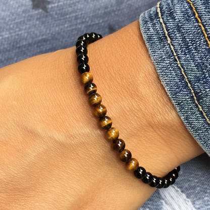 Protección Absoluta y Fuerza Interior (Pulsera ojo de tigre con turmalina negra bolas 4mm)