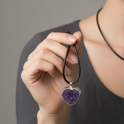 collar corazón drusa amatista 3cm