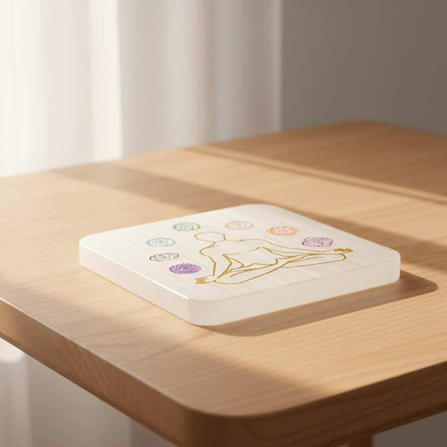 Placa recarga selenita 7 chakras 8 cm