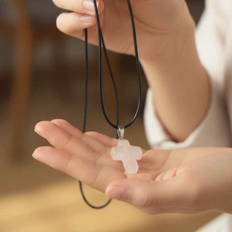 Collar cuarzo rosa cruz 2 cm