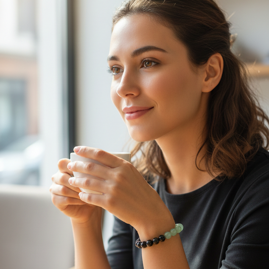 Pulsera cuarzo verde con obsidiana negra bolas 8mm