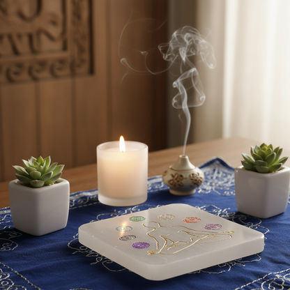 Placa recarga selenita 7 chakras 8 cm