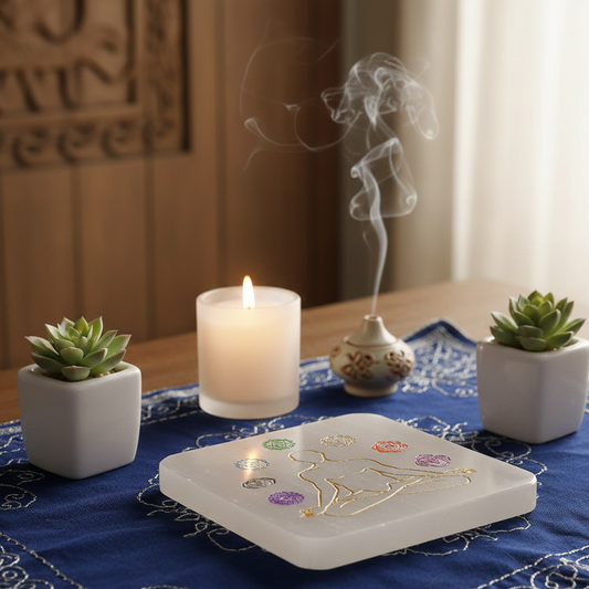 Placa recarga selenita 7 chakras 8 cm