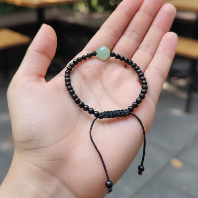 Pulsera cuarzo verde con obsidiana negra bolas 4mm