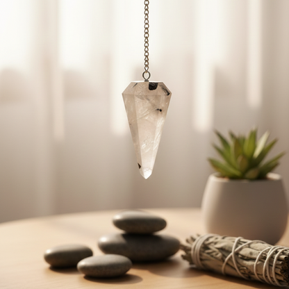 Pendulo cuarzo con turmalina negra 3-4 cm