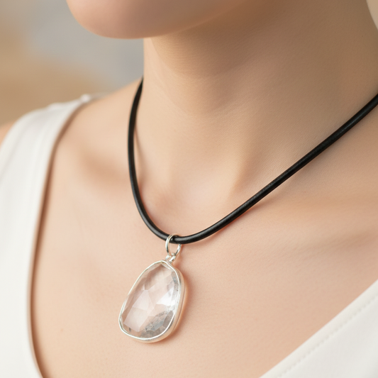 Collar Cuarzo Blanco facetado  1-2 cm