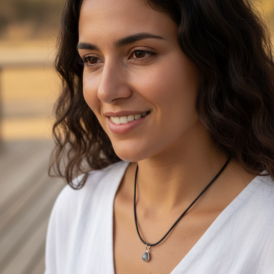 Collar labradorita facetado pequeño en plata