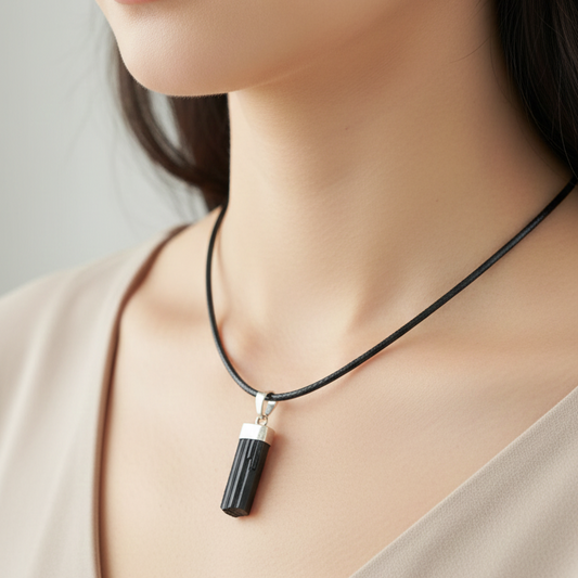 Collar turmalina negra en plata de ley 2-3 cm