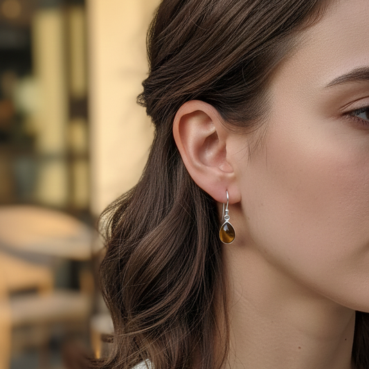 Pendientes plata de ley lágrima ojo de tigre