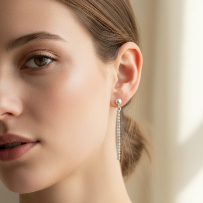 Pendientes largos labradorita bolas talladas 2mm