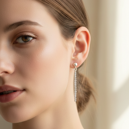 Pendientes largos labradorita bolas talladas 2mm