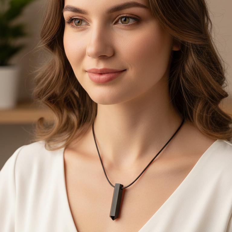 Collar obsidiana negra punta 3-4 cm