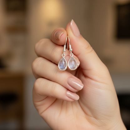 Pendientes de cuarzo lágrima plata de ley