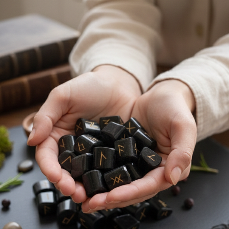 Juego Runas de turmalina negra en bolsita