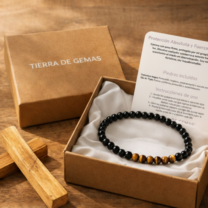 Protección Absoluta y Fuerza Interior (Pulsera ojo de tigre con turmalina negra bolas 4mm)