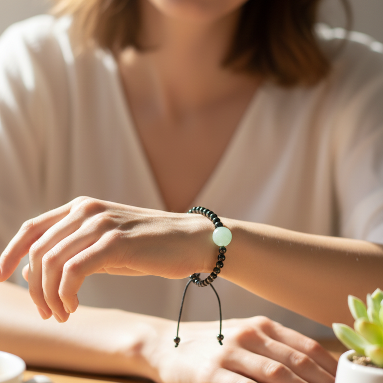 Pulsera cuarzo verde con obsidiana negra bolas 4mm