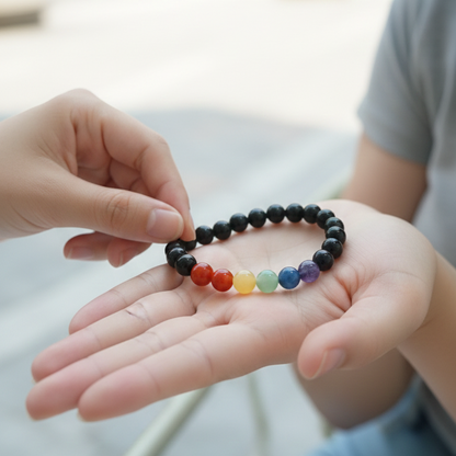 Pulsera 7 chakras con obsidiana negra bolas 6mm