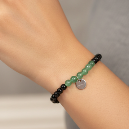 Pulsera cuarzo verde con obsidiana negra bolas 6mm