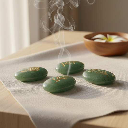 JUEGO SIMBOLOS REIKI CUARZO VERDE 3,5 CM