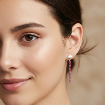 Pendientes largos rubí bolas talladas 2mm