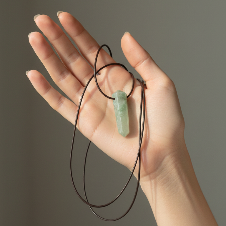 Collar cuarzo verde punta biterminada 3-4 cm