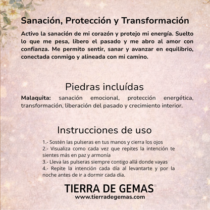 Transformación y Protección desde el Corazón (collar malaquita caramelito 1 cm)