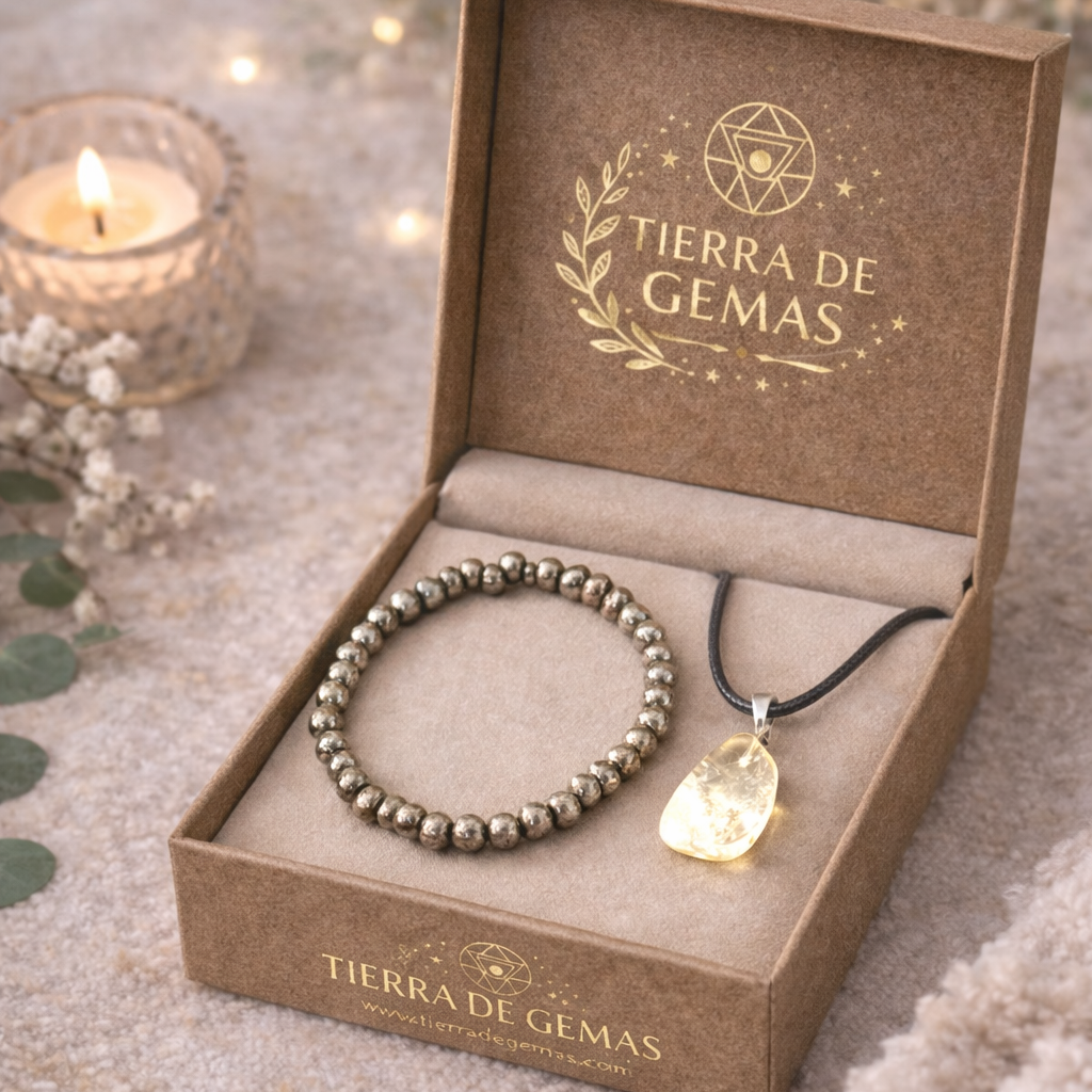 Pack abundancia y alegría 1 pulsera de pirita y collar de  citrino
