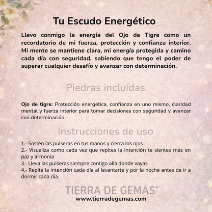 Escudo de éxito y confianza (Pulsera ojo de tigre con macramé bolas 8mm)