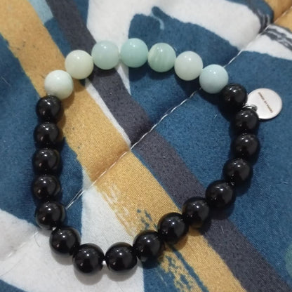 Pulsera amazonita con obsidiana negra bolas 8mm